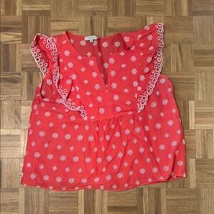 LOFT Red Eyelet Flutter Sleeve Blouse